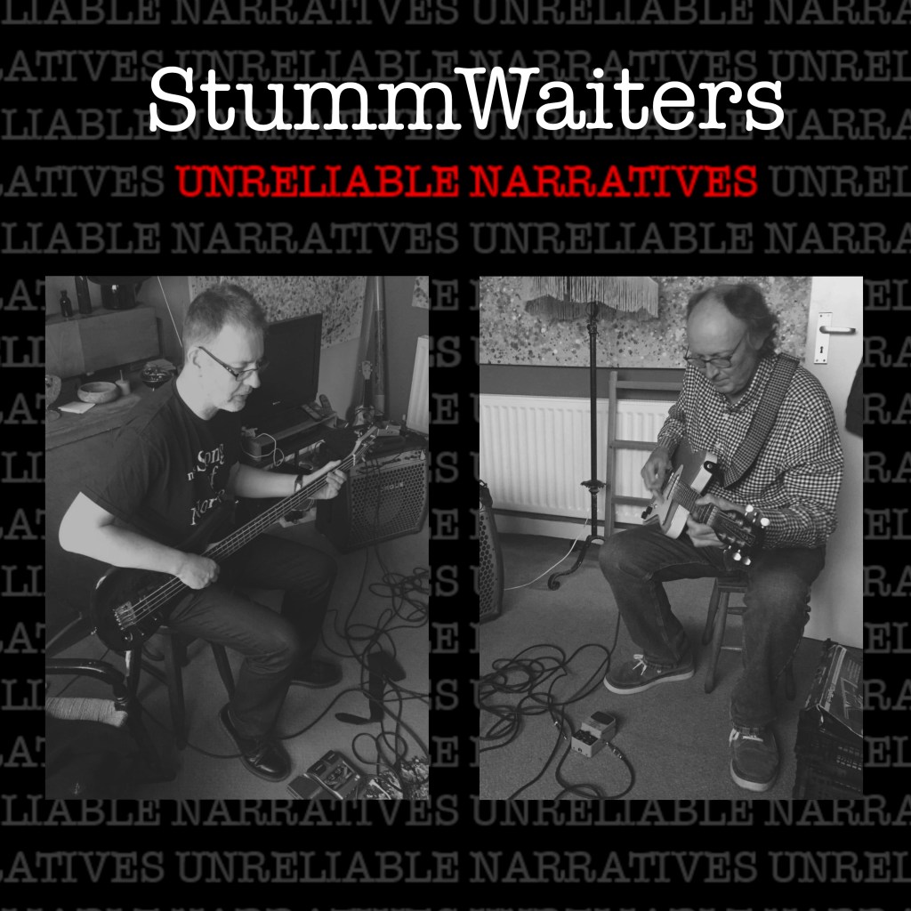 Image of the album artwork with the Band title and the album name includes two black and white photos of Jim playing Bass and Vic playing guitar at home.